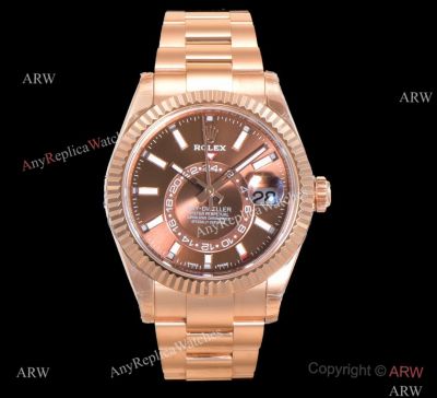 Noob Factory Replica Rolex Sky Dweller Rose Gold Chocolate Dial 9001 Watches